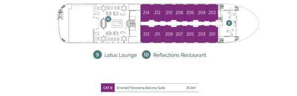 Emerald Cruises Emerald Harmony Vista Deck plan and key.png
